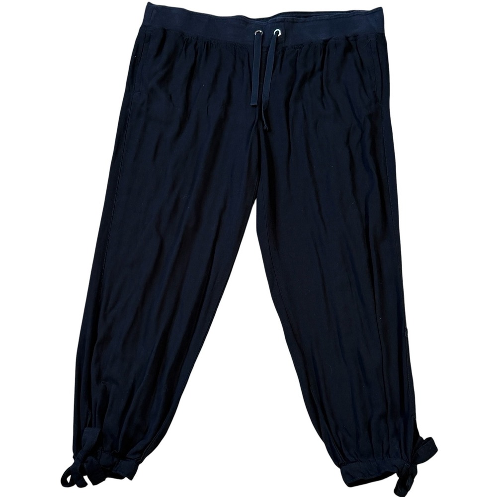 Almost Famous Black Rayon Harem Jogger Pants Women XL Tie Cuff Boho Lounge